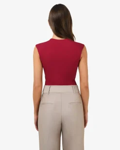 Forcast Soho Rounded Square Neck Top Crimson Red New