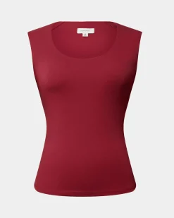 Forcast Soho Rounded Square Neck Top Crimson Red New