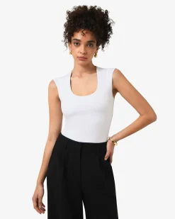 Forcast Soho Rounded Square Neck Top Ivory