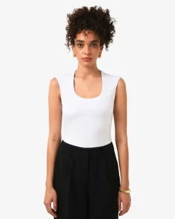 Forcast Soho Rounded Square Neck Top Ivory