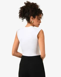 Forcast Soho Rounded Square Neck Top Ivory