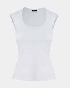 Forcast Soho Rounded Square Neck Top Ivory