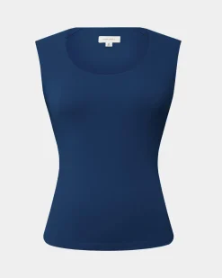 Forcast Soho Rounded Square Neck Top Navy Discount