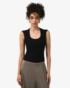 Forcast Soho Rounded Square Neck Top Black