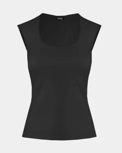 Forcast Soho Rounded Square Neck Top Black