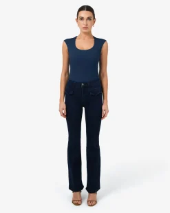 Forcast Soho Rounded Square Neck Top Wash Navy Best