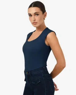 Forcast Soho Rounded Square Neck Top Wash Navy Best