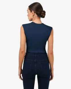 Forcast Soho Rounded Square Neck Top Wash Navy Best