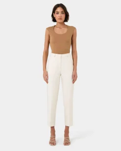 Forcast Soho Rounded Square Neck Top Light Camel Hot