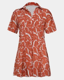 Forcast Sunshine Pleated Dress Coral Print Clearance