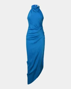 Forcast Sydney Backless Draped Dress Cyan Blue Hot