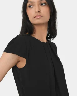 Forcast Tamera Pleated Round Neck Top Black Hot