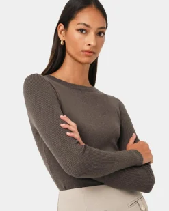 Forcast Tania Crew Neck Knit Walnut Clearance