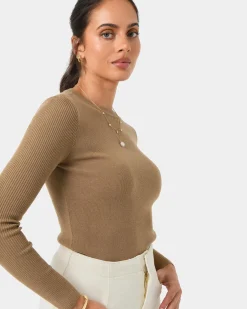 Forcast Tania Crew Neck Knit Tobacco