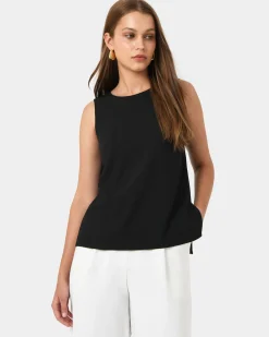 Forcast Tess Round Neck Top Black New
