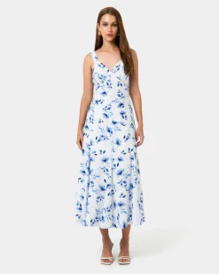Forcast Tessie Godet Panel Dress Watercolour Clearance