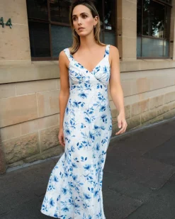 Forcast Tessie Godet Panel Dress Watercolour Clearance