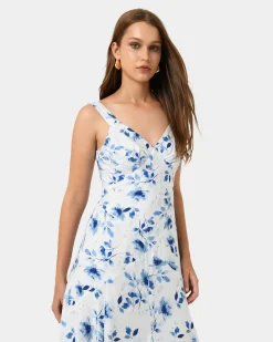 Forcast Tessie Godet Panel Dress Watercolour Clearance
