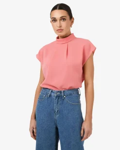 Forcast Tiara High Neck Shell Top Coral Blush Discount