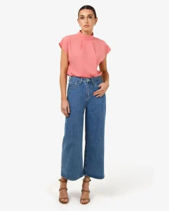 Forcast Tiara High Neck Shell Top Coral Blush Discount