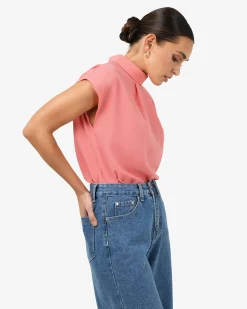 Forcast Tiara High Neck Shell Top Coral Blush Discount