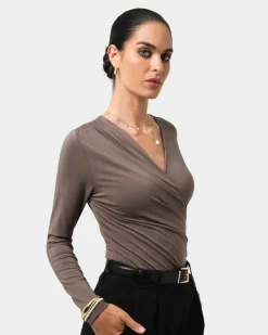 Forcast Tika Crossover Ruched Top Mocha Sale