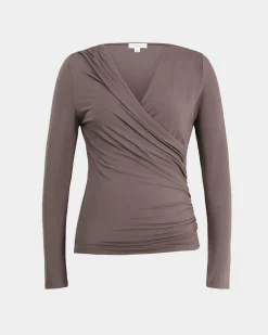 Forcast Tika Crossover Ruched Top Mocha Sale