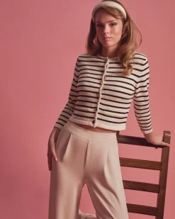 Forcast Tokyo Crop Cardigan Ivory & Black Best
