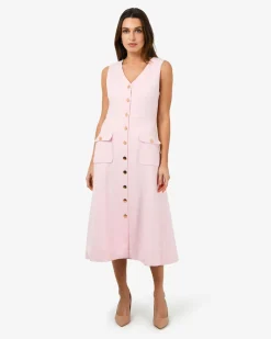 Forcast Valena Tweed Midi Dress Pastel Pink Best