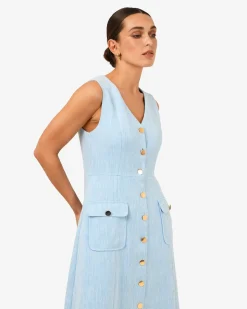 Forcast Valena Tweed Midi Dress Pastel Blue Discount