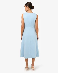 Forcast Valena Tweed Midi Dress Pastel Blue Discount