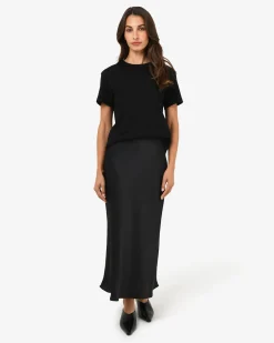 Forcast Valeria A-line Satin Skirt Black Online