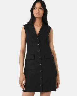 Forcast Valeria Buttoned Linen Dress Black Online