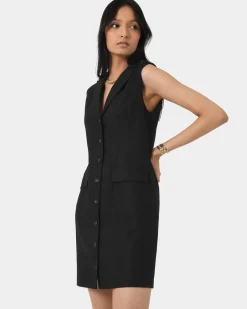 Forcast Valeria Buttoned Linen Dress Black Online
