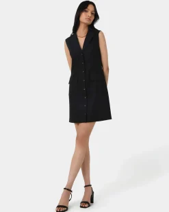 Forcast Valeria Buttoned Linen Dress Black Online
