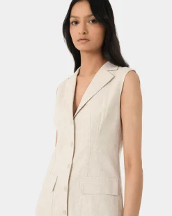 Forcast Valeria Buttoned Linen Dress Oatmeal Best