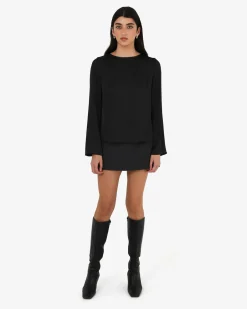 Forcast Valeria Long Sleeve Top Black Best