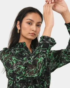 Forcast Veda Collar Blouse Green Multi