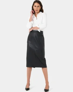 Forcast Vera Faux Leather Midi Skirt Black Outlet