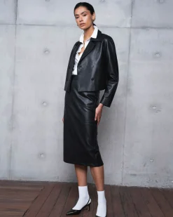 Forcast Vera Faux Leather Midi Skirt Black Outlet