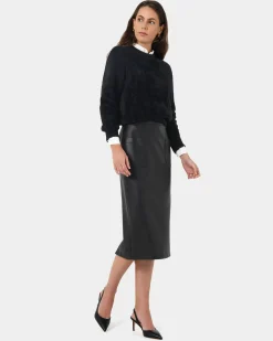 Forcast Vera Faux Leather Midi Skirt Black Outlet