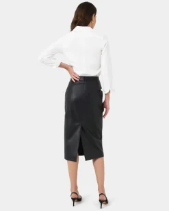 Forcast Vera Faux Leather Midi Skirt Black Outlet