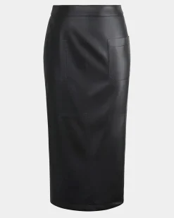 Forcast Vera Faux Leather Midi Skirt Black Outlet