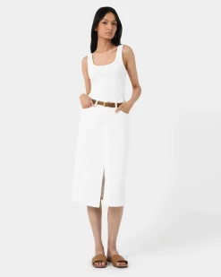 Forcast Veronique Midi Denim Skirt White Discount