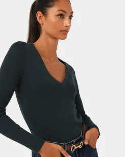 Forcast Vicky V-neck Knit Deep Teal Discount