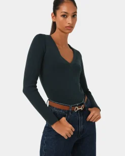 Forcast Vicky V-neck Knit Deep Teal Discount