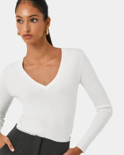 Forcast Vicky V-neck Knit Ivory Outlet