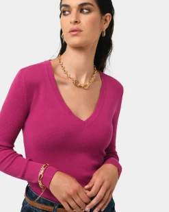 Forcast Vicky V-neck Knit Berry Clearance