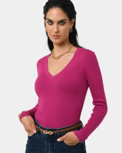 Forcast Vicky V-neck Knit Berry Clearance
