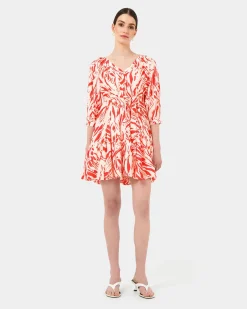 Forcast Vienna V-neck Tie Dress Animal Red Sale